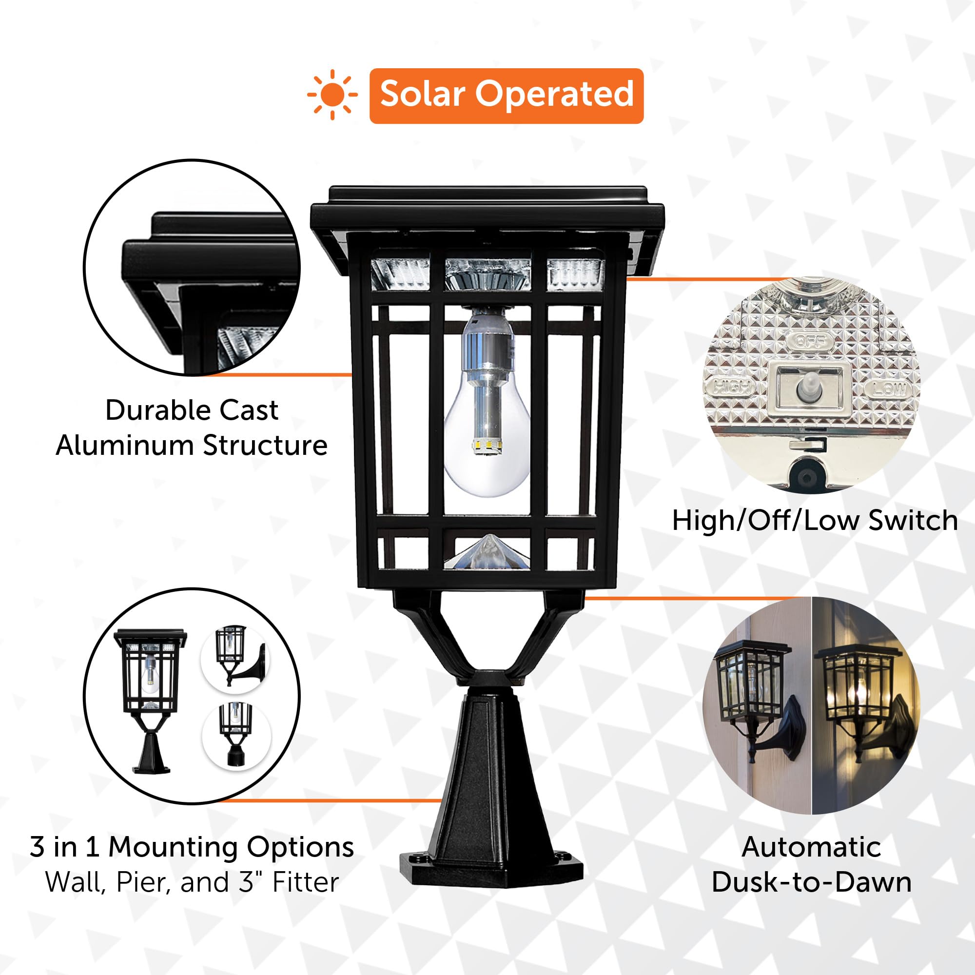 Gama Sonic Prairie Bulb Lamp Outdoor Solar Light Fixture, Pole